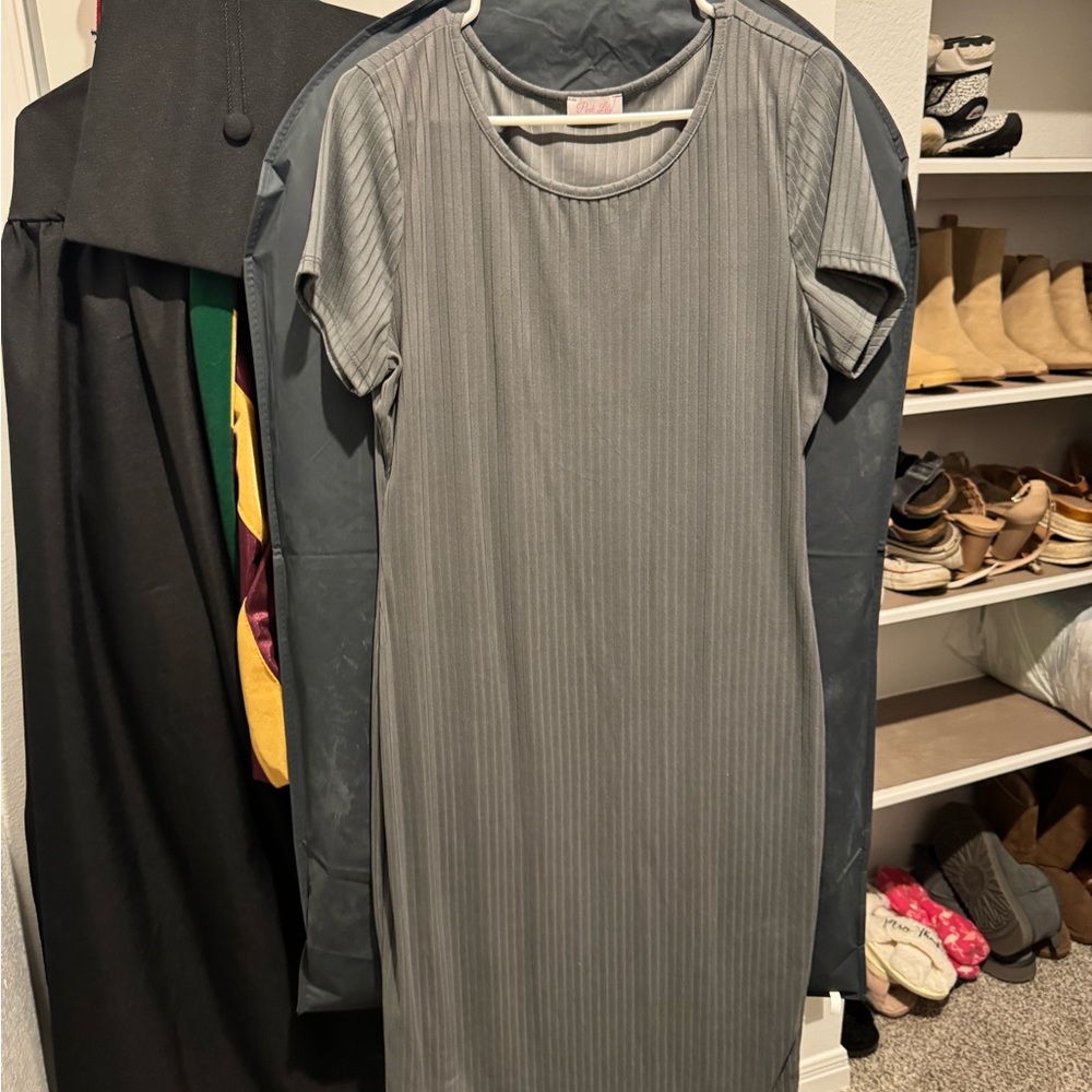 Pink Lily Gray Pinstripe Midi Dress